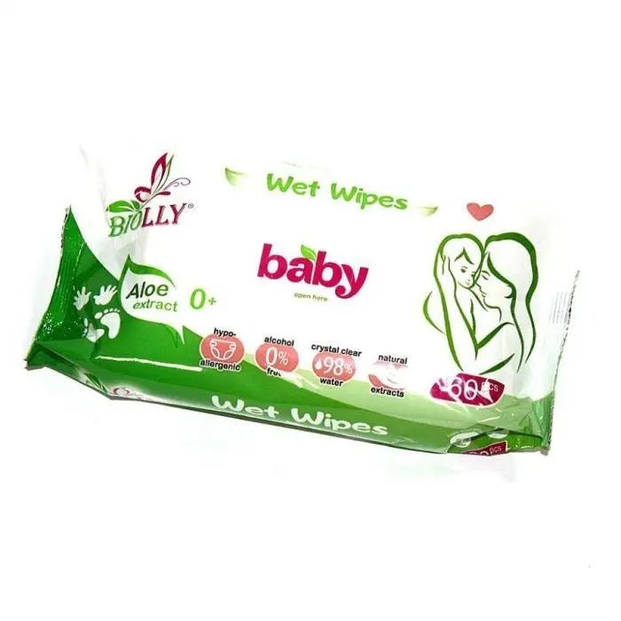 Вологі серветки з алоє з клапаном Biolly Baby 120 шт