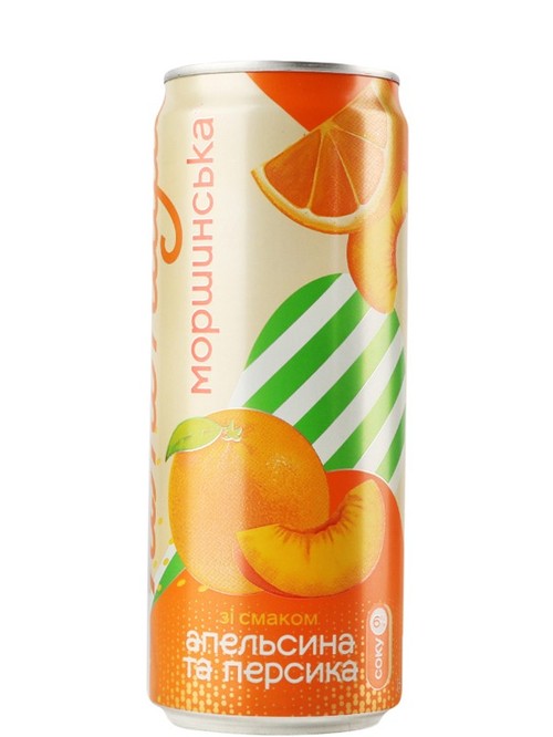Напій газований "Лимонада" зі смаком апельсина та персика, Моршинська, з/б, 0.33л