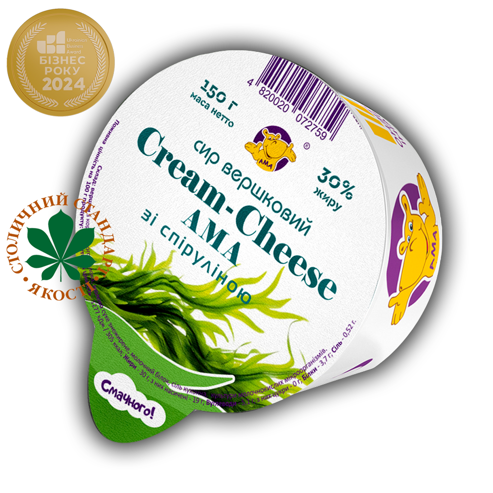 Сир вершковий "Cream-Cheese AMA" 30% жиру з спіруліною 0,150