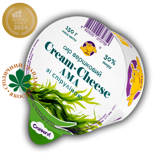 Сир вершковий "Cream-Cheese AMA" 30% жиру з спіруліною 0,150
