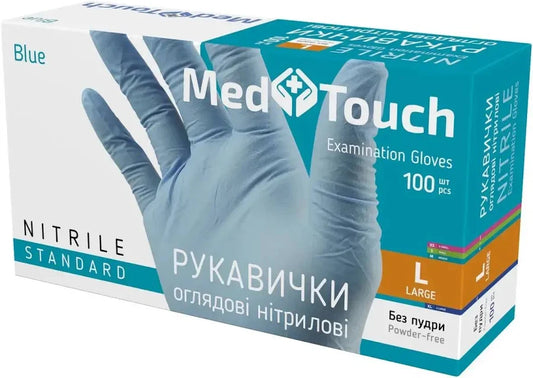 Нітрилові рукавички оглядові блакитні MedTouch L,