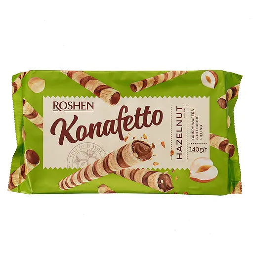 Трубочки вафельні Roshen Konafetto з горіховою начинкою 140 г