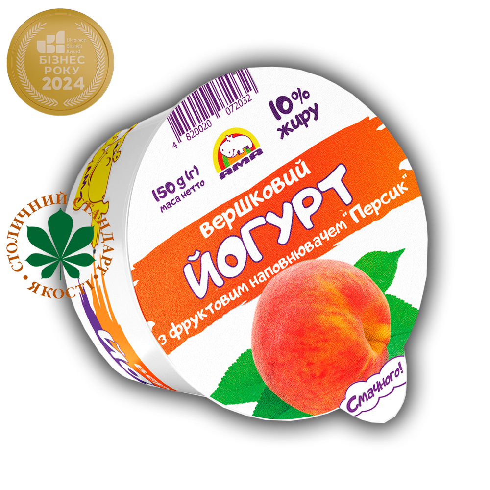 Йогурт вершковий 10% жиру з фруктовим наповнювачем "Персик"150г