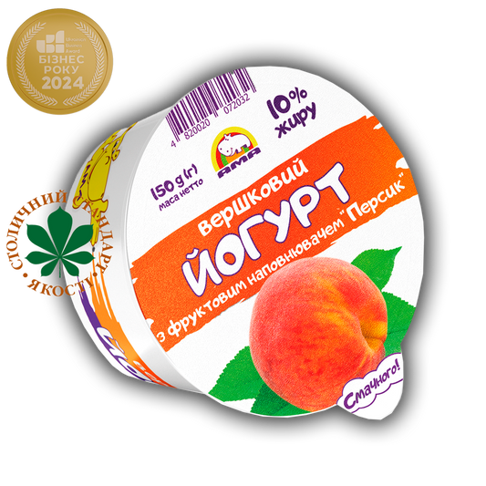 Йогурт вершковий 10% жиру з фруктовим наповнювачем "Персик"150г